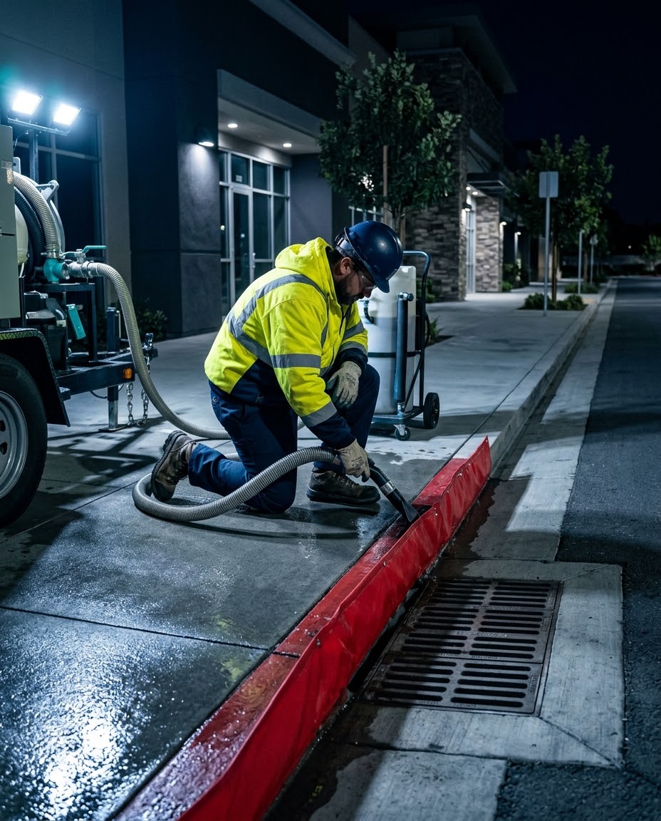Wastewater recovery operation near a protected storm drain